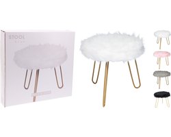 H&S Collections-kruk-met kunst bont- goudkleurige pootje-wit-roze-grijs-antraciet- doorsnee 30 cm