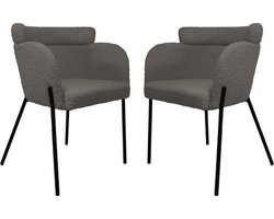 HSM Collection Eetkamerstoel Luca Set van 2 Lichtgrijs/Zwart Teddy/Bouclé/Metaal