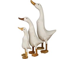 HSM Collection-Houten Eend Handgemaakt S/3-15x20x43/13x17x33/10x12x22-Wit/Naturel-Bamboe/Teak