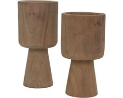 HSM Collection-Kaarsenhouder S/2-ø8x8x15/ø8x8x17-Naturel-Teak