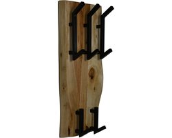 HSM Collection-Kapstok Verticaal 5 Haken-26x3x60-Naturel/Zwart-Acacia/Metaal