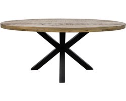 HSM Collection-Ovale Eettafel Portland-180x100x77-Naturel/Zwart-Mango/Metaal