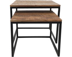 HSM Collection Salontafel Edgar - 60x60 cm - rustiek mangohout/ijzer - set van 2