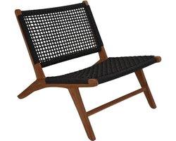 HSM Collection-Tuin Loungestoel Rio-66x80x65-Zwart/Naturel-Teak/Bananenblad