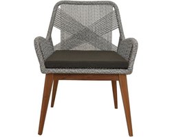 HSM Collection-Tuinstoel Coco + Kussen-60x64x87-Naturel/Grijs-Teak/Bananenblad