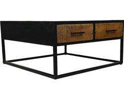 HSM Collection-Vierkante Salontafel Verona 2 La-80x80x40-Naturel/Zwart-Mango/Metaal
