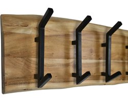 HSM Collection-Wandkapstok 6 Haken-100x10x25-Naturel/Zwart-Acacia/Metaal