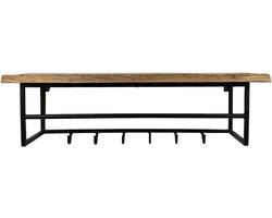 HSM Collection-Wandkapstok Met Plank 6 Haken-90x30x30-Naturel/Zwart-Acacia/Metaal