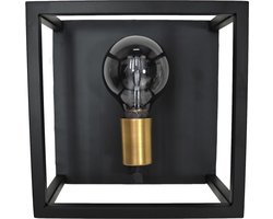 HSM Collection-Wandlamp Kubus-25x18x25-Zwart/Goud-Metaal
