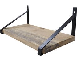 HSM Collection-Wandplank -50x25x20-Naturel/Zwart-Mango/Metaal