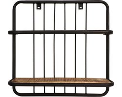 HSM Collection-Wandplank Linos -50x12x50 - zwart metaal frame met mango hout planken