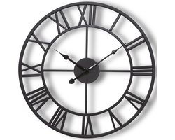 HSXL - 40cm Kleine Stille Wandklok Landelijk en Industrieel uit Zwart Metaal - Klein - 40 cm - Metalen Industriële Klok met Romeinse Cijfers - Modern