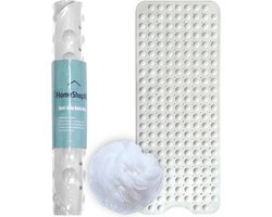 HSXL - Antislipmat - 100x40CM - Incl. Netspons - Antislip Douchemat / Badmat Wit met Zuignappen – Mat voor in bad – Anti Slip Douche Cabine Mat – Mat voor in de Badkamer - Badkamer accessoires
