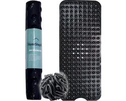 HSXL - Antislipmat - 100x40CM - Incl. Netspons - Antislip Douchemat / Badmat Zwart met Zuignappen – Mat voor in bad – Anti Slip Douche Cabine Mat – Mat voor in de Badkamer - Badkamer accessoires