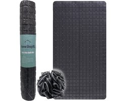 HSXL - Antislipmat - 70x40CM - Incl. Netspons - Antislip Douchemat / Badmat Zwart met Zuignappen – Mat voor in bad – Anti Slip Douche Cabine Mat – Mat voor in de Badkamer - Badkamer accessoires