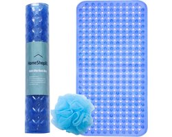 HSXL - Antislipmat - 88x40CM - Incl. Netspons -Antislip Douchemat / Badmat Blauw met Zuignappen – Mat voor in bad – Anti Slip Douche Cabine Mat – Mat voor in de Badkamer - Badkamer accessoires