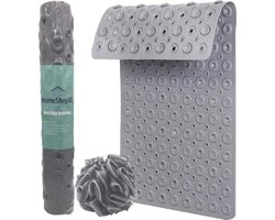 HSXL - Antislipmat - 88x40CM - Incl. Netspons - Antislip Douchemat / Badmat Grijs met Zuignappen – Mat voor in bad – Anti Slip Douche Cabine Mat – Mat voor in de Badkamer - Badkamer accessoires