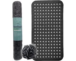 HSXL - Antislipmat - 88x40CM - Incl. Netspons - Antislip Douchemat / Badmat Zwart met Zuignappen – Mat voor in bad – Anti Slip Douche Cabine Mat – Mat voor in de Badkamer - Badkamer accessoires