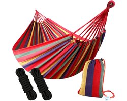 HSXL Dubbele Hangmat Rood met Touwen - 1 of 2 Persoons - Lig Oppervlak 190x150cm - Lengte 260cm