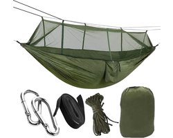 HSXL Lichtgewicht Outdoor Hangmat met Muggennet en Accessoires - 260x140cm - Groen - Survival Hangmat met Klamboe