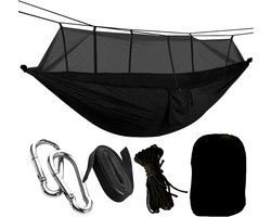 HSXL Lichtgewicht Outdoor Hangmat met Muggennet en Accessoires - 260x140cm - Zwart- Survival Hangmat met Klamboe
