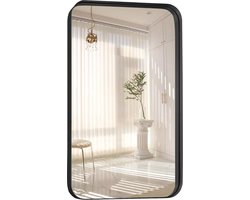 HSXL - Spiegels - Luxe Rechthoekige Spiegel Zwart - 60x90cm Groot - Grote Wandspiegel 60 x 90 cm Rechthoek met Zwarte Rand - Passpiegel Hangend - Woonaccessoires - Mirror