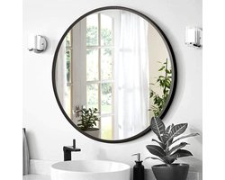 HSXL - Spiegels - Luxe Ronde Spiegel Zwart - 60 cm Groot - Grote Wandspiegel 60cm Rond met Zwarte Rand - Woonaccessoires - Mirror