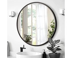 HSXL - Spiegels - Luxe Ronde Spiegel Zwart - 80 cm Groot - Grote Wandspiegel 80cm Rond met Zwarte Rand - Woonaccessoires - Mirror