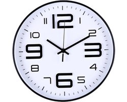 HSXL Wandklok - 30 cm - Stil Quartz Uurwerk - Zwart / Wit - HSM002 - Analoog