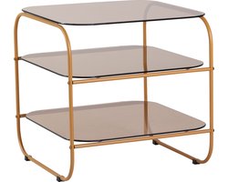 HÜBSCH INTERIOR - ECHO oranje bijzettafel van metaal met bruin glas - 41x41xh42cm