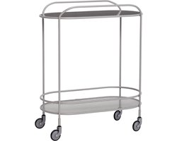 HÜBSCH INTERIOR - Grijs metalen trolley, roltafel met zwenkwielen