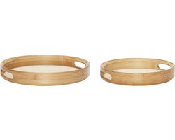 HÜBSCH INTERIOR - Ronde dienbladen set van bamboe en linnen - 30xh5cm 45xh5cm