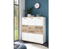 Hugo Schoenenkast in wit, Old Style licht modern schoenenrek met veel opbergruimte voor je schoenen, houtmateriaal, 120 x 118 x 38 cm