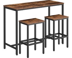 Huis-tuin online - Bar Tafel enStoelen Set - Tafelgrootte: 120x48x90 cm- kruk: 40x30x65 cm -- Rechthoekig - Pub 2 Krukken - 3-delige Ontbijtset - Industrieel - Metaal - Barset