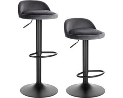 Huis-tuin online -barkrukken -hoge stoelen_set van 2 - -verstelbaar -draai -Voetsteun -fluweel -grijs -