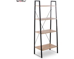 Huis-tuin online -Boekenkast -Plank - 60*35*148Cm - Metaal/Hout - 4 laags Ladder - Stellingkast - Hout-Opslagkast - multifuntioneel -