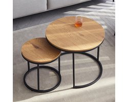 Huis-tuin online -Tafels- Rond - Hout - salontafels - Modern - Metalen frame - woonkamermeubels - bruin - -