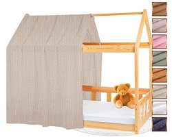 Huisbed Hemel 100% Katoen met Muslin - Bedgordijn voor Kinderbed - 90 x 200 cm - Beige met Bladeren