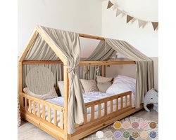 Huisbed Hemel - Hemelbed Kinderkamer - Bed Decoratie - Met Gouden Applicatie - 135x270 cm - Beige