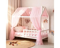 Huisbed Hemelgordijnen Set van 2, Tule Bedhemel voor Kinderbed, Decoratieve Hemel voor Meisjes en Jongens, 150 x 350 cm (Roze)