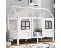 Huisbed Kinderbed - Montessori Bed - Veilig Slapen - Met Valhek - 90x200cm - Wit