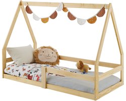 Huisbed LUISA Kinderbed in huisvorm, 80 x 160 cm, naturel, dennenhout Kinderbed met uitvalbescherming, ideaal om te slapen en te spelen, vloerbed, Montessori - hoofdafbeelding