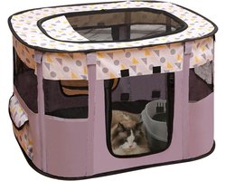 Huisdier Opvouwbare Box - Dieren Bench - Reizen en Buiten - Afneembaar Gaas Dak - 80x60x55 cm - Paars