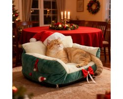 Huisdierbank - Kattenbedden Slaapstoel met kerstmuts | Kattenbedden | voor thuis Keuken Slaapkamer Woonkamer Veranda Patio Balkon Speelruimte Appartement Binnen Ontspanning Nachtelijke slaap Dagelijkse rust