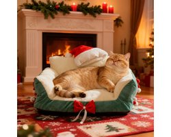 Huisdierbank - Kattenbedden Slaapstoel met kerstmuts | Kattenbedden | voor thuis Keuken Slaapkamer Woonkamer Veranda Patio Balkon Speelruimte Appartement Binnen Ontspanning Nachtelijke slaap Dagelijkse rust
