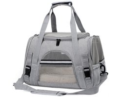 Huisdieren Draagtas - Kleine Dieren - Oxford Stof 43x25x28cm - 1 Stuk - Voor Kat En Hond Grijswit