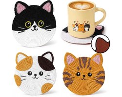 Huisdieren Onderzetters voor Tafel - Set van 3 Gehaakte Katten Coasters voor Keuken, Woonkamer en Kantoor Decoratie