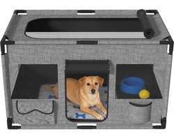 Huisdierenren / Puppyren & Kattenren – Waterafstotend & Ademend – Met Bovenklep, Zij-ingang en Opbergvakken – Grijs – 85 x 65 x 65 cm