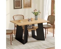 Huisdiervriendelijke Eetkamertafel met Huisdierzone & Plank, rechthoekig voor 6 personen (130×85×75 cm), Natuurhout-Zwarte Combinatie