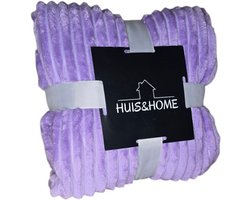 Huis&Home - Fleece deken - ribstof - luxe en warm plaid - Lila - 150x200 cm